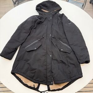 Orolay Sherpa Lined Fishtail Parka Black Cotton Blend Winter Jacket Womens XL